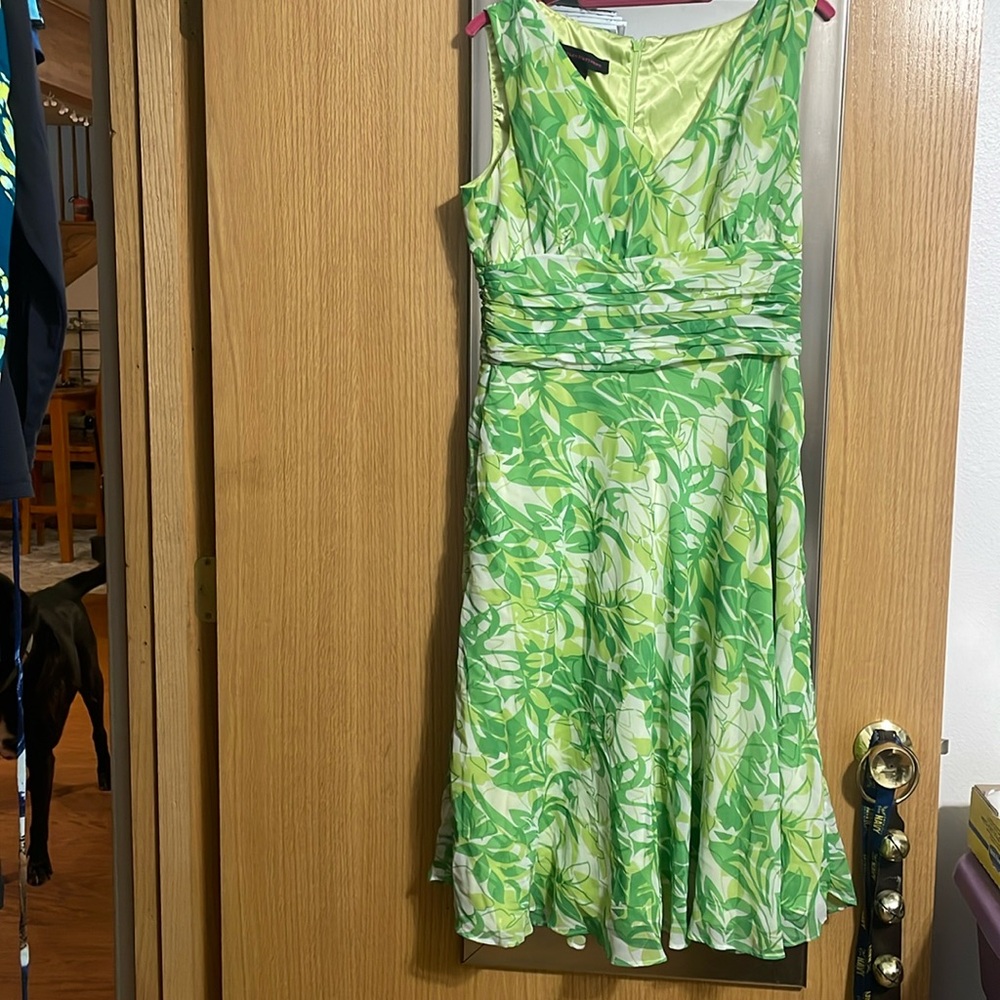Hayley Matthews size 12 lined sleeveless dress ruched mid section lime green